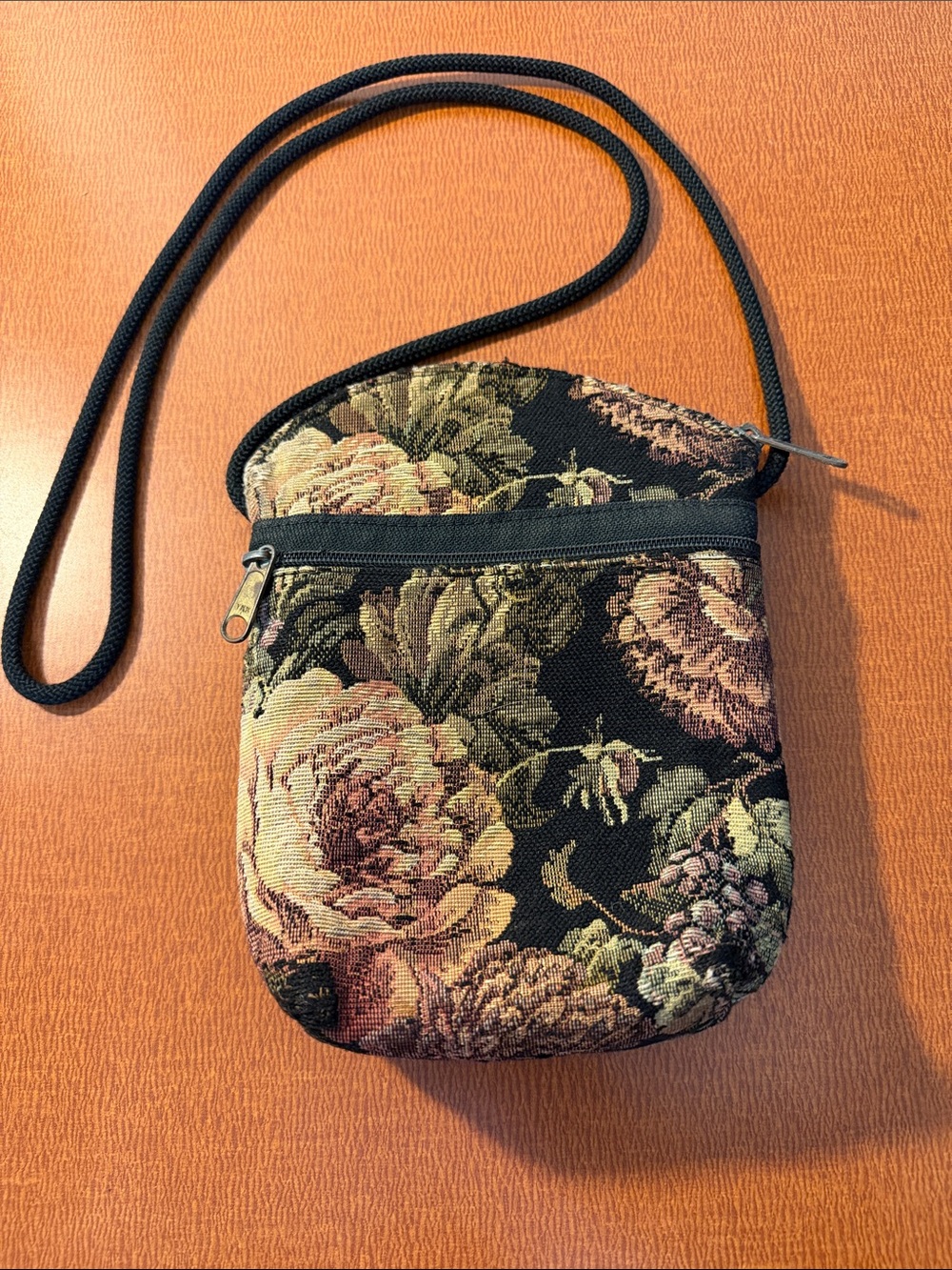 Floral Tapestry Crossbody Bag - Black & Rose